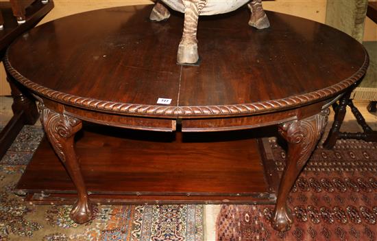 A 1930s Chippendale revival mahogany extending oval dining table with three additional leaves, L. 10ft. W. 4ft. H. 2ft 5in.